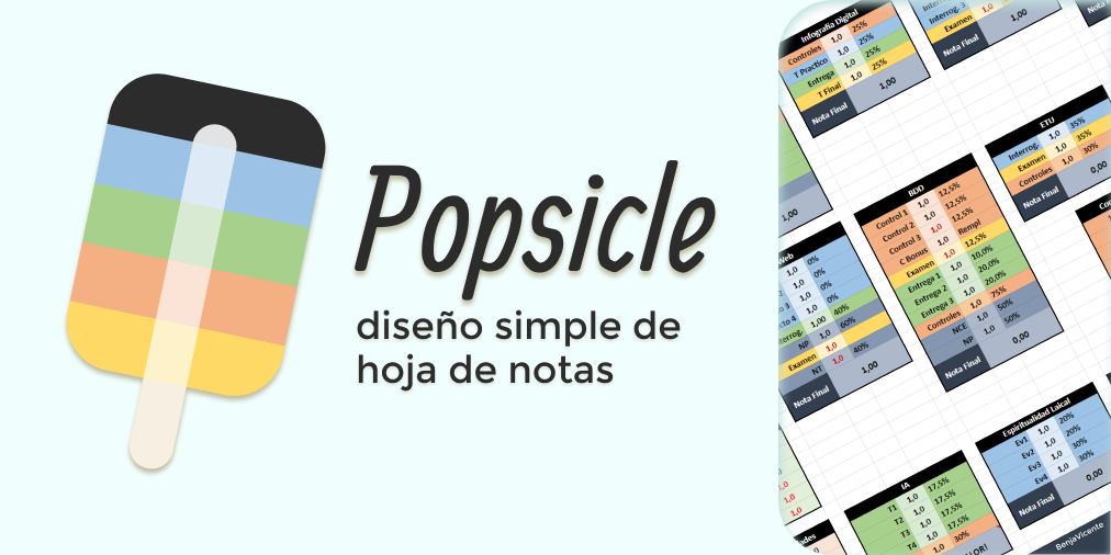 Logo de popsicle, que es una paleta de varios colores, abajo se menciona que es un diseño simpl de hoja de notas